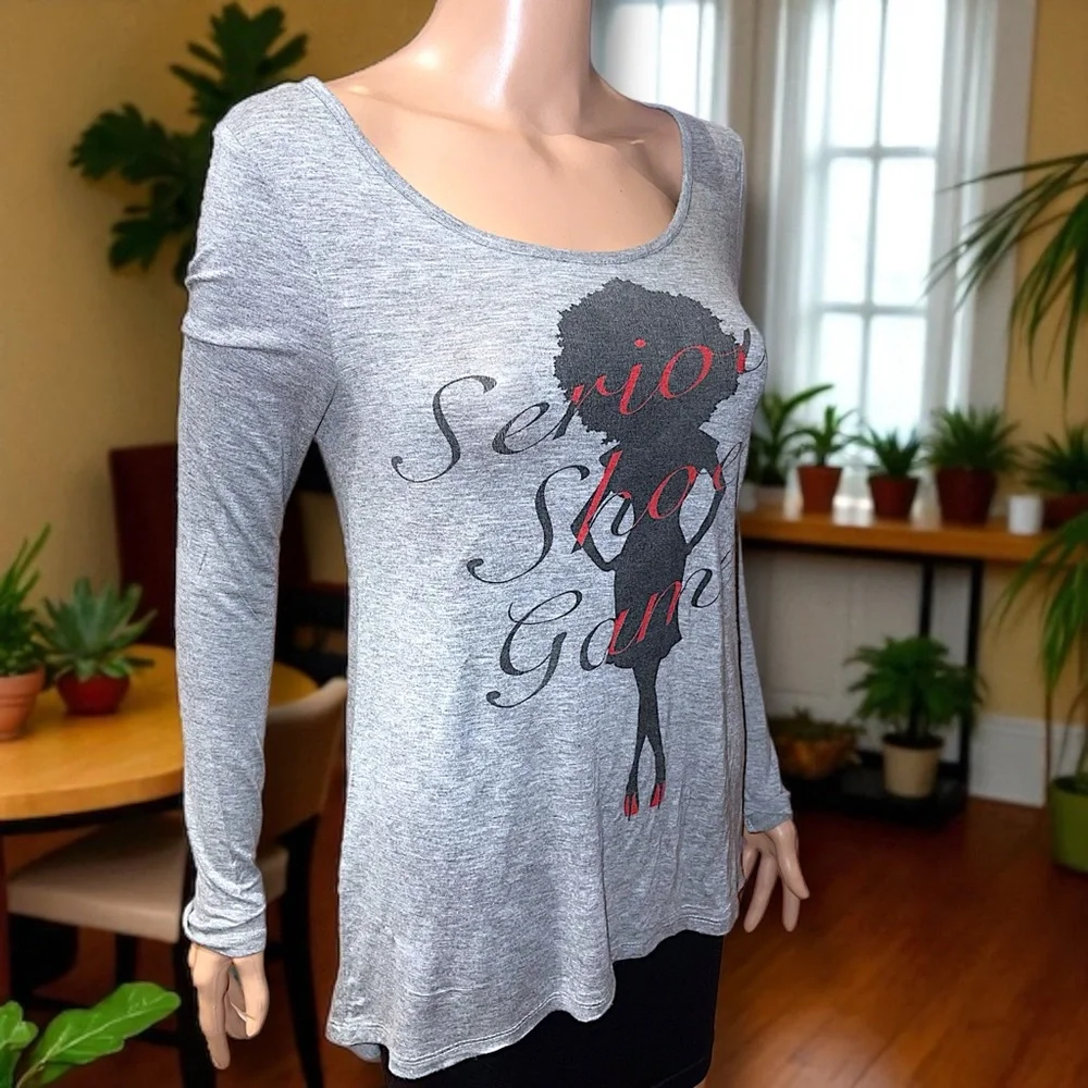 Haus of Swag “Serious Shoe Game” Graphic Long Sleeve Tunic Tee-Shirt - Picture 8 of 16